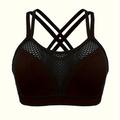 Haut Extensible Couleur Unie Col Rond Creux Sports Bra, Respirant Criss Cross Dos Confortable Workout Bra, Vêtements De Sport Pour Femmes