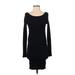 FP BEACH Casual Dress - Bodycon Boatneck Long sleeves: Black Print Dresses - Women's Size X-Small