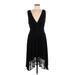 BCBGMAXAZRIA Cocktail Dress - Party V-Neck Sleeveless: Black Print Dresses - Women's Size Medium