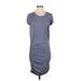 Athleta Casual Dress - Shift Scoop Neck Short sleeves: Gray Solid Dresses - Women's Size Small