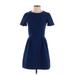 Madewell Casual Dress - Mini Crew Neck Short sleeves: Blue Print Dresses - Women's Size 4