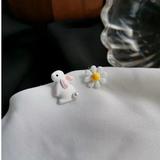 Anthropologie Jewelry | Anthro Easter Rabbit + Daizy 3d Mini Pin Earrings | Color: White/Yellow | Size: Various