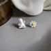 Anthropologie Jewelry | Anthro Easter Rabbit + Daizy 3d Mini Pin Earrings | Color: White/Yellow | Size: Os