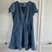 J. Crew Dresses | J Crew Womens 10 Faux Wrap Dress Chambray Blue Denim Ruffle Short Sleeve V Neck | Color: Blue | Size: 10