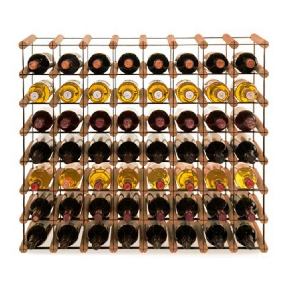 PROREGAL Modulares Weinregal VINOTECA MOD METAL | HxBxT 72,5x82,5x24,5cm | 8x7 Flaschen | Massives Kiefernholz | Braun geölt | Flaschenregal Image