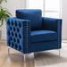 Modern Velvet Armchair Tufted Button Accent Chair Club Chair with Steel Legs for Living Room Bedroom,Navy