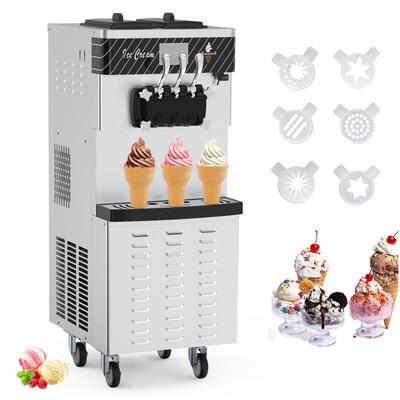 3-Flavor Commercial Soft Serve Ice Cream Machine with Wheels