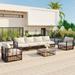 Outdoor 7-Piece Metal Patio Sectional Sofa Set, Summer Minimalist Style Rattan Conversation Set with Cushions and Coffee Table