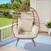 Wicker Egg Chair, Oversized Indoor Outdoor Lounger for Patio, Backyard, Living Room w/ 5 Cushions, Steel Frame