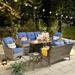 HOOOWOOO 6-piece Outdoor Furniture High Back Wicker Conversation Sofa Set with Fire Pit