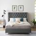 Velvet Upholstered Queen Size Bed with Button Designed Headboard - Sturdy Wood Slat Support - Easy Assembly (3 Colors)