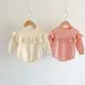 Cute Baby Girl Knitted Romper 0-3Years Newborn Princess Solid Color Long Sleeve Hollow Out Knitwear