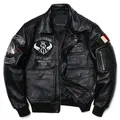 New Black Flying Suit Genuine Leather Jacket Men's Natural Cowhide Coat Cross Anchor Embroidery