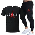 2024 Summer Men's Tracksuit Suit Brand Short Sleeve T-Shirt + Trousers 2-Piece Sets Fitness Jogging