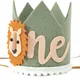 One Year Felt Crown Hats Birthday Party Cartoon Animal Jungle Party Hat Kids ONE Lion Baby Shower