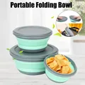 3 Pieces Silicone Folding Bowls with Lid Foldable Lunch Box Portable Salad Bowl Sets