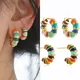 Boucles d'oreilles créoles rondes en émail coloré vintage pour femmes petit cercle nœuds de bambou