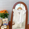 Summer Baby Girls Romper White Short Sleeve Rabbit Cotton Baby Jumpsuit Baby Bodysuit 0-24 Months
