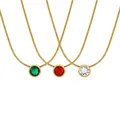 Birthstone Necklace Sliding Cubic Zirconia Pendant For Women 18k Gold Plated Stainless Steel