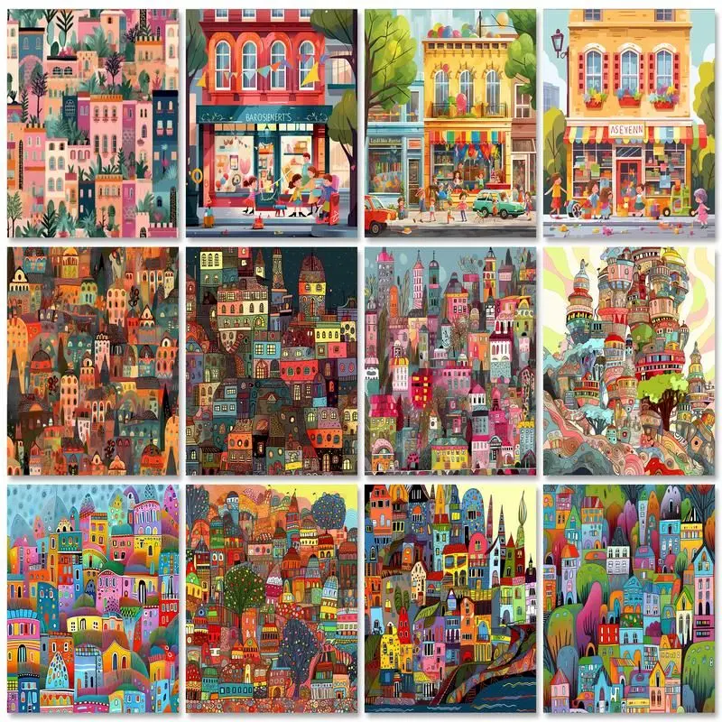 GatyzQuantité-Kit de peinture par numéros pour adultes, coloriage de maison coloré sur toile, bricolage, cadeau, maison ouvertement, perception de la main