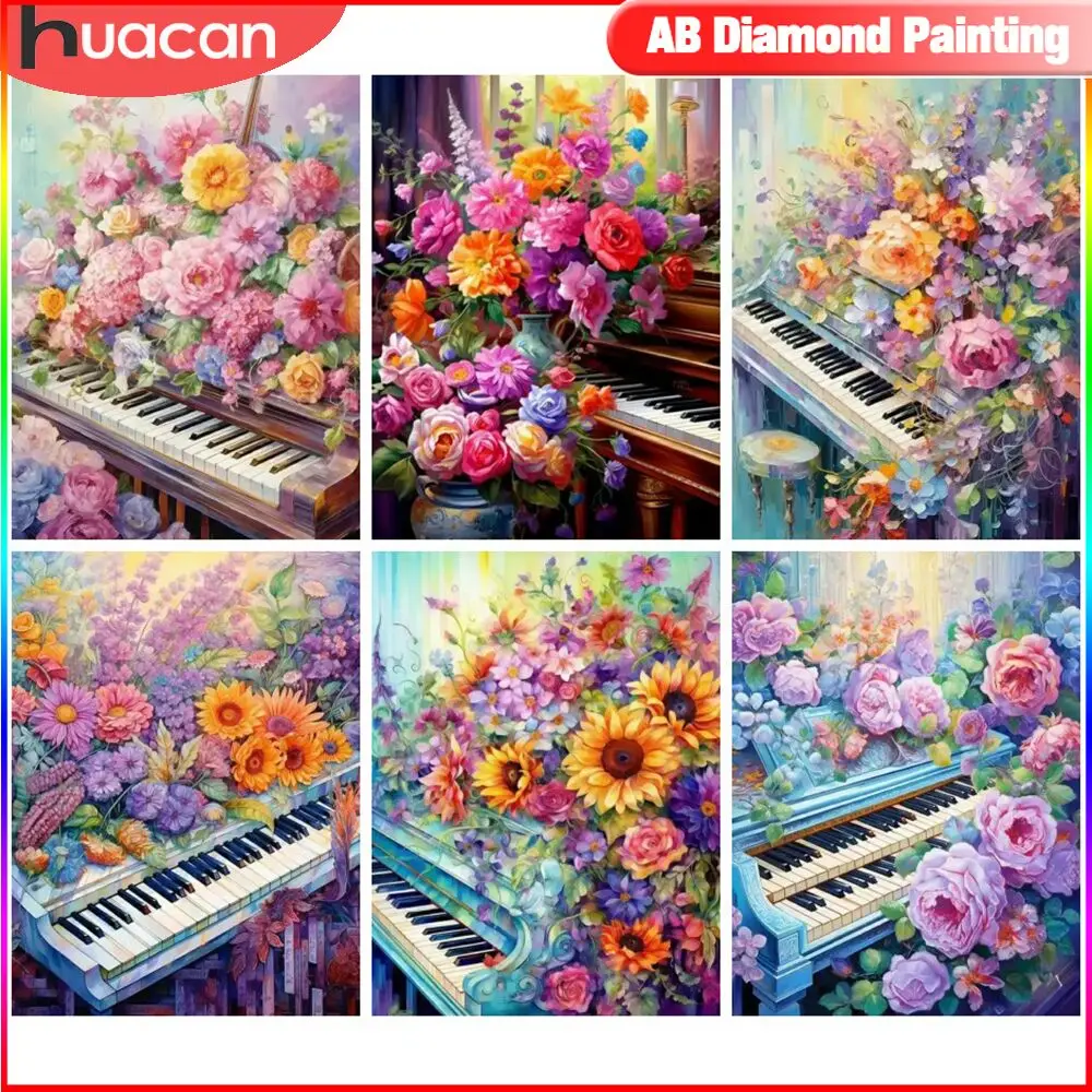 HUACAN-Peinture diamant paysage de fleurs, perceuse AB, mosaïque de piano 5D, décoration de maison bricolage, cadeau pour un ami