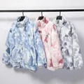 Woman Zipper Jacket Real Rabbit Fur Coats Fleece Tie Dye Thickening Long Sleeves Cold-proof Soft