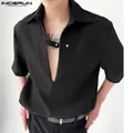 INCERUN-Chemise à revers rayé pour hommes manches longues style coréen streetwear translucide