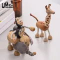 Cute Wooden Animal Statue Miniature Decor Gorilla Elephant Panda Giraffe Sheep Figurines Crafts Home
