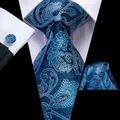 Teal Blue Floral 63inch Silk Mens Extra Long Ties for Men Woven Classic 160cm Mens Necktie Pocket
