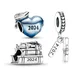 New Blue 2023 2024 Graduation Heart Charm with Cap Bead Fit Original Pandora Charms Bracelet Pendant