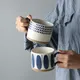Japanese Style Stoneware Coffee Cup Blue Vertical Stripe Breakfast Milk Mug Home Ceramic Couple