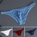 Fashion Men Briefs Ice Silk Thin Stripe Solid Color U Convex Inside Wearing Sexy Quick Dry Thong