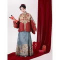Chinese New Year Style Hanfu Women's Ming Dynasty Shirt Stand Collar Makeup Flower Red Horse Face