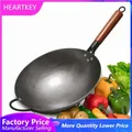 Wok Burner Traditional Authentic Hand Hammered Carbon Steel Round Bottom Stir Fry Pans Birch Handle