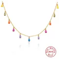 Aide 925 Sterling Silver Bohemian Colorful Crystal Stone Choker Necklace for Women Gold Chain Charm