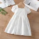 Little Maven 2024 Baby Mädchen Sommerkleid ung elegantes weißes Kleid mit Spitzen besatz Kinder