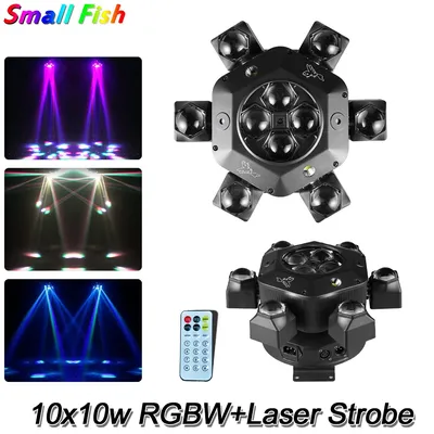 LED 10X10W RGBW 6 Moving Head Strahl Licht DMX Remote Musik Steuerung Mit RG Laser Strobe Wirkung
