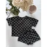 2 stücke Sommer Baby Retro Outfits Plaid Top und Shorts lose neutrale Kurzarm Set neutrale Kleidung