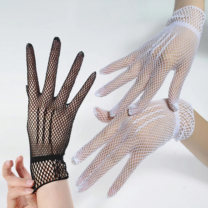 Mode Fishnet Handschuhe Frauen Sommer Uv-Beweis Fahren Handschuh Mesh Fishnet Handschuhe Schwarz Weiß Nylon Einfarbig Handschuh Image