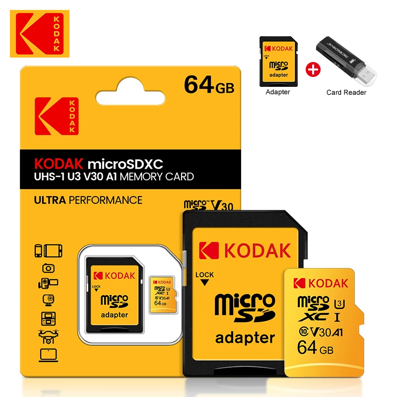 Kodak Micro SD-Karte Speicherkarte Klasse 10 64 GB U3 4K High Speed Cartao De Memoria Flash-Speicher TF Mecard C10 für Kartenleser Image