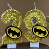 Golden Bat Birthday Candle Pure Bee Honey Candles for Boys Glitter Number Candles Animals Theme