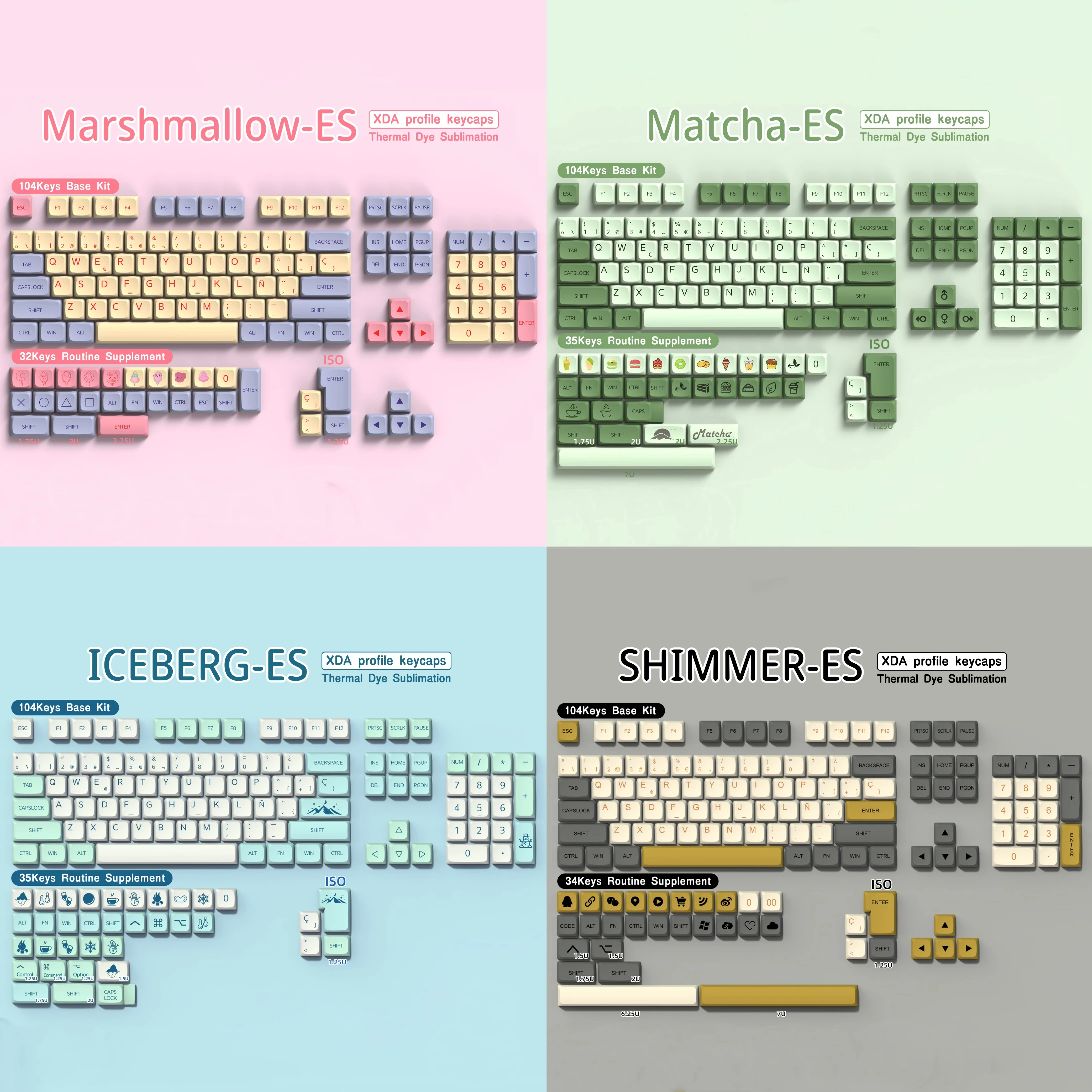 Spanische Tastatur-Tastenkappen, 136/140 Tasten, ISO-Alice-Layout, XDA-Profil, PBT ES-Tastenkappen, Dye-Sub für mechanische Tastatur, 7U-Spacebar Image