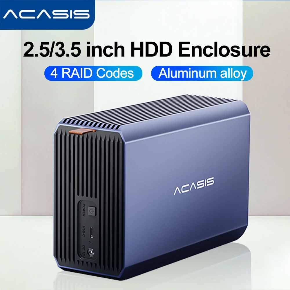 Acasis HDD-Gehäuse, SATA RAID-Speichergehäuse, Dual Bay-Festplatten-Dockingstation, Array für 2,5/3,5 Zoll externes Festplattengehäuse Image