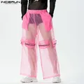 Incerun Herren Hosen Mesh transparente elastische Taille gerade Hosen Männer Streetwear Taschen