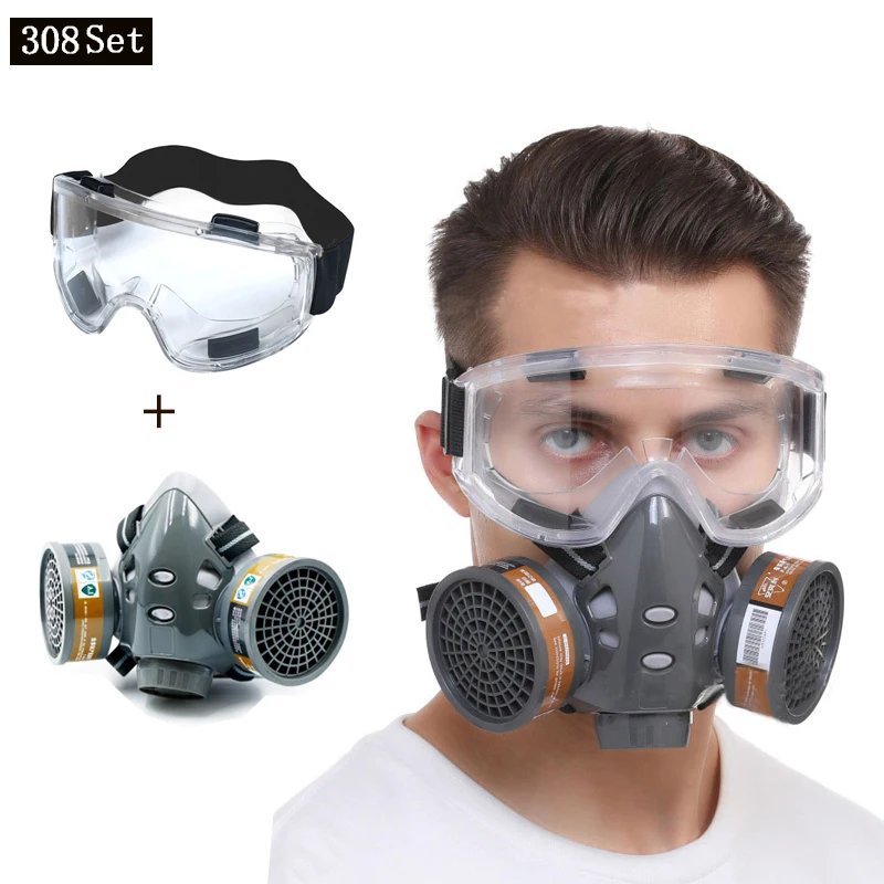 Voll gesichts gasmaske mit Brille Sicherheits sprüh farbe chemische Pestizid dekoration Formaldehyd Anti-Staub mit Filter Atemschutz maske Image