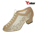 Evkoodance practice scarpe da ballo nero e kaki nabuk And Pattern Mesh 4.5cm scarpe da ballo donna