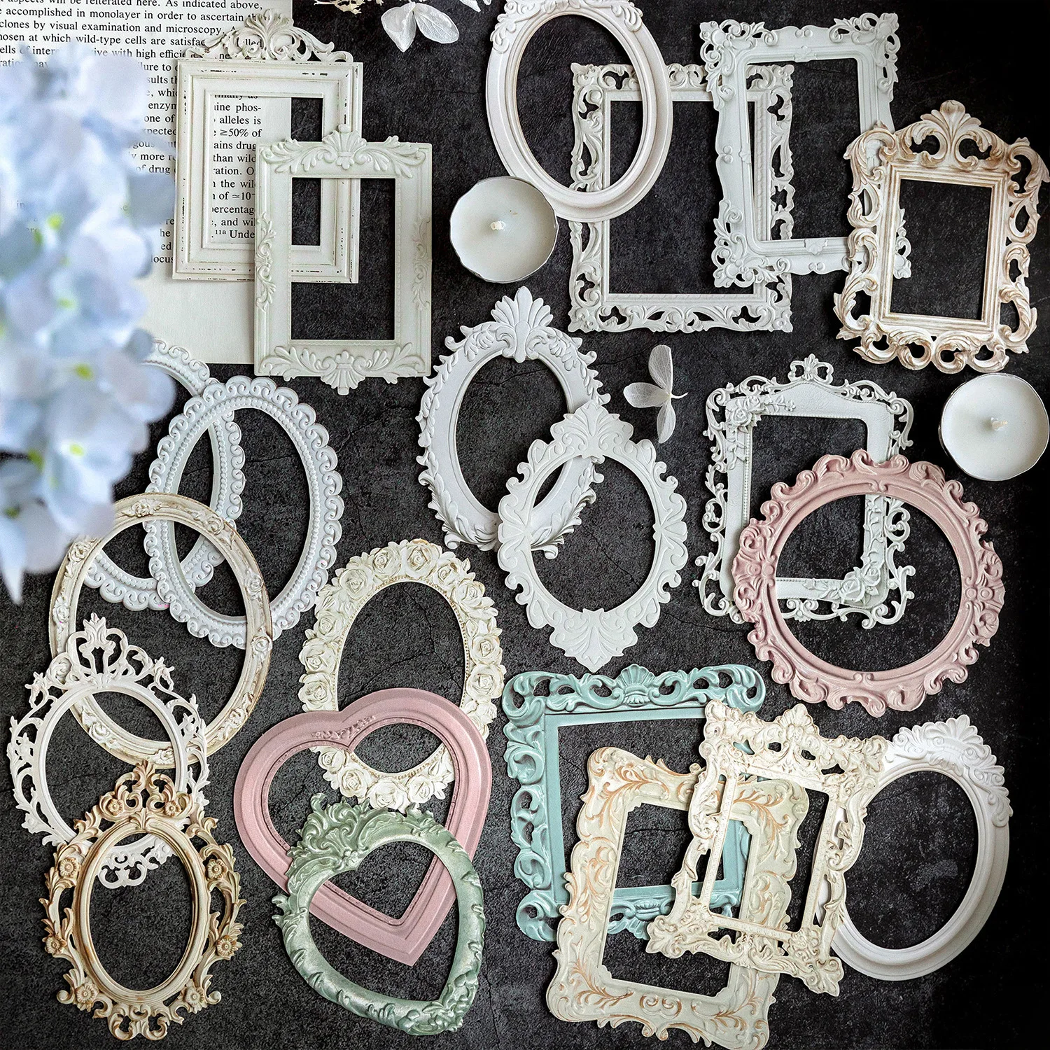 10 pezzi cornice europea in rilievo materiale Collage di carta Junk Journal Vintage Hollow Photo Frame Planner Scrapbooking Card Making