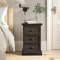 Guildford 3 - Drawer Solid Wood Nightstand Wood in Black Laurel Foundry Modern Farmhouse® | 23.62 H x 15.75 W x 11.81 D in | Wayfair