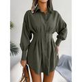 Robe chemise Robe unie Femme Mini robe Bouton Plein Air Vacances Vêtement de rue Maxi Col de Chemise manche longue Standard Blanche Bleu Vert Véronèse S M L XL