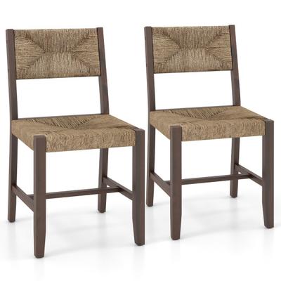 Costway Wooden Dining Chair Set of 2 for Kitchen Dining Room-Brown